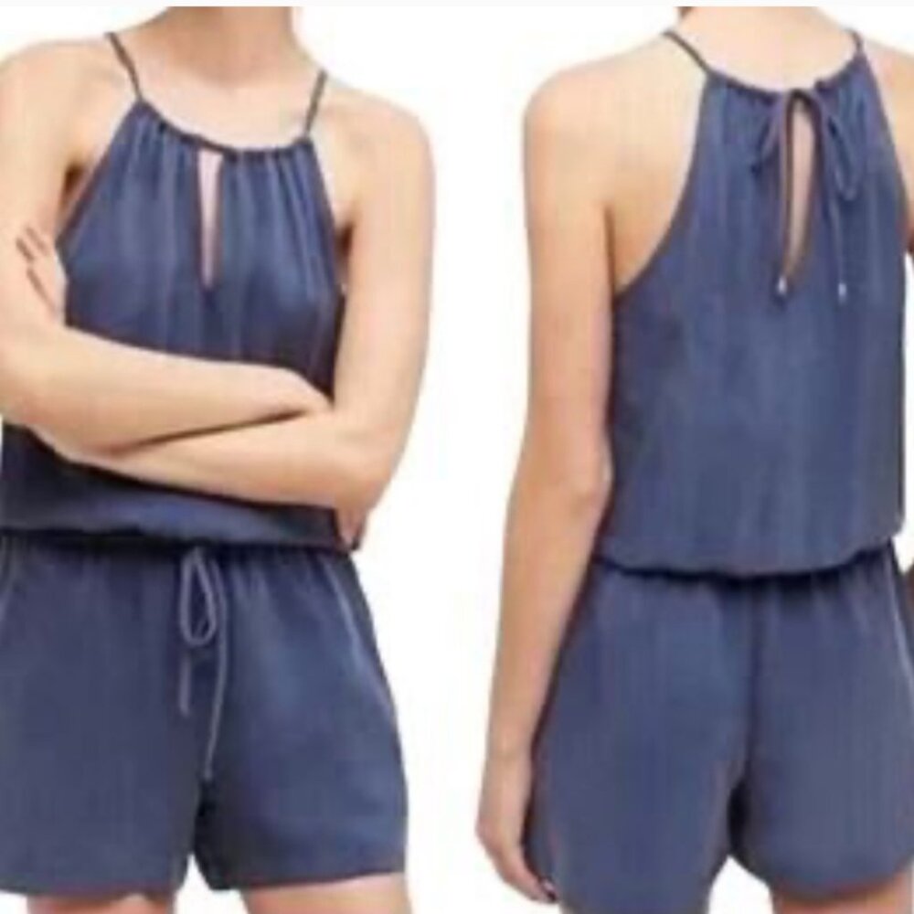 Elevenses Anthropologie Blue Romper Onesie Jumpsuit Shorts Size 0 Sleeveless XS